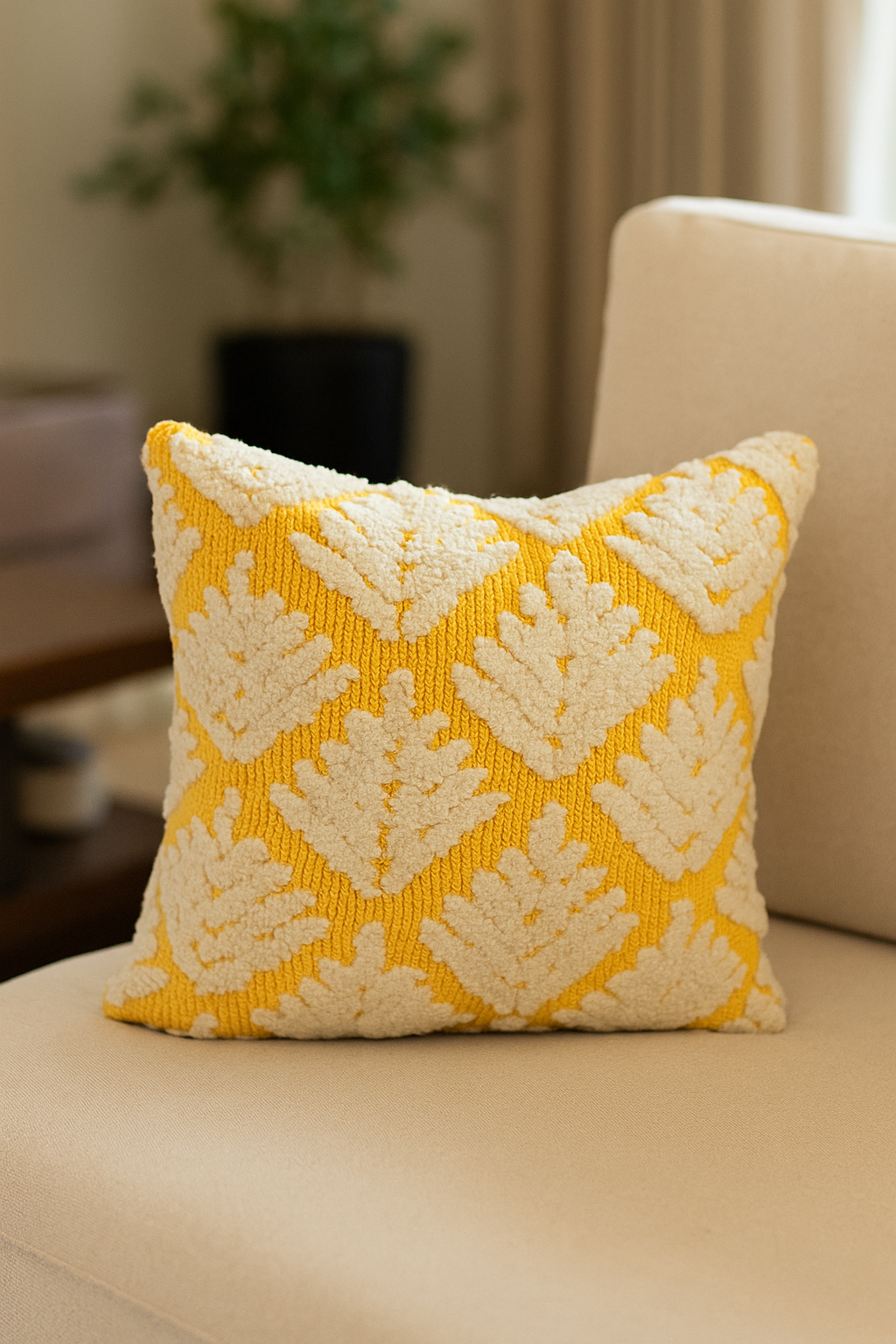 Yellow boho tribal loom work cushion cover