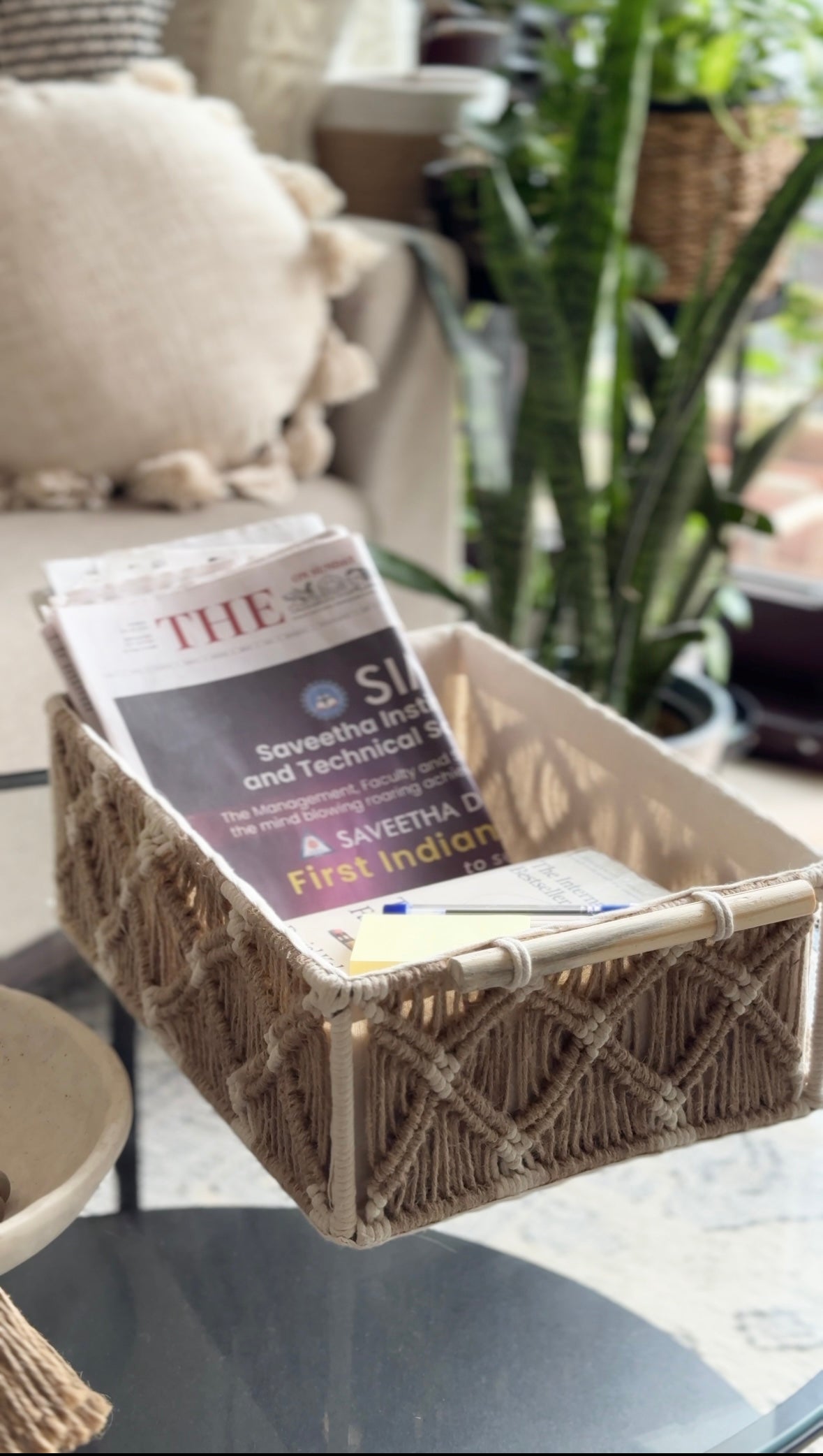 Macrame and Jute Organiser Set of 3 Baskets( 2 small +1 Large)