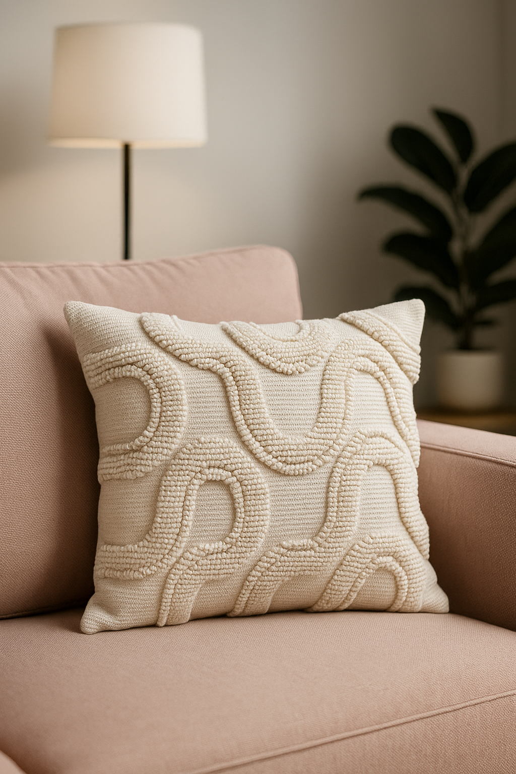 Off-white Wavy loom work cushion cover