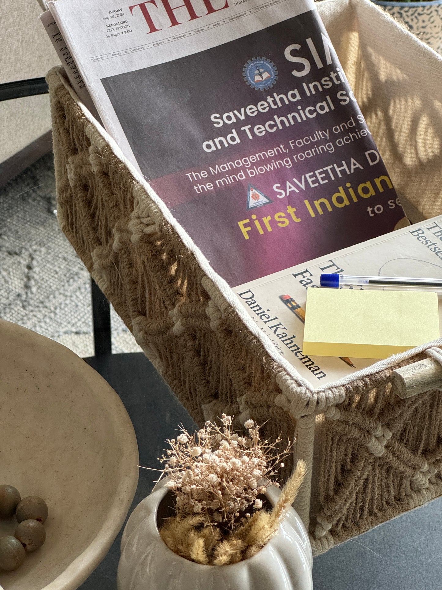 Macrame and Jute Organiser Set of 3 Baskets( 2 small +1 Large)
