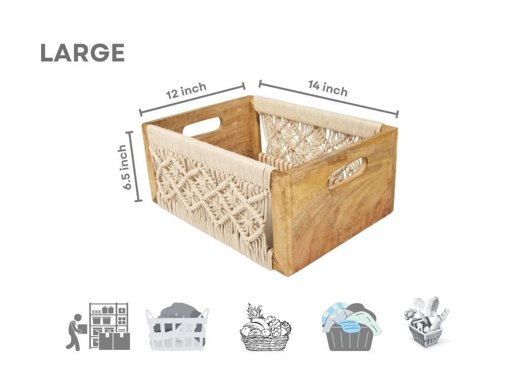 Macrame Wooden Organiser Basket