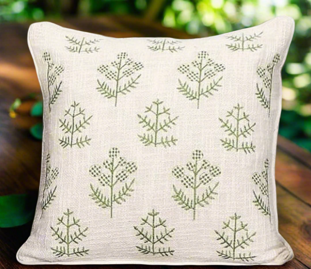 Leaves Embroidered Cushion Cover 16 inch X 16 inch