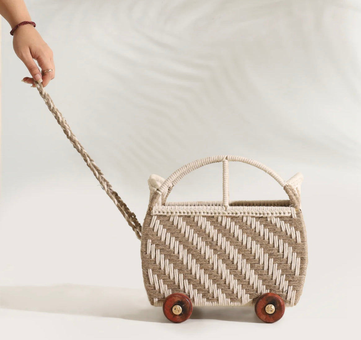 Baby shower hamper basket – artisan handwoven cotton kids basket with wheels
