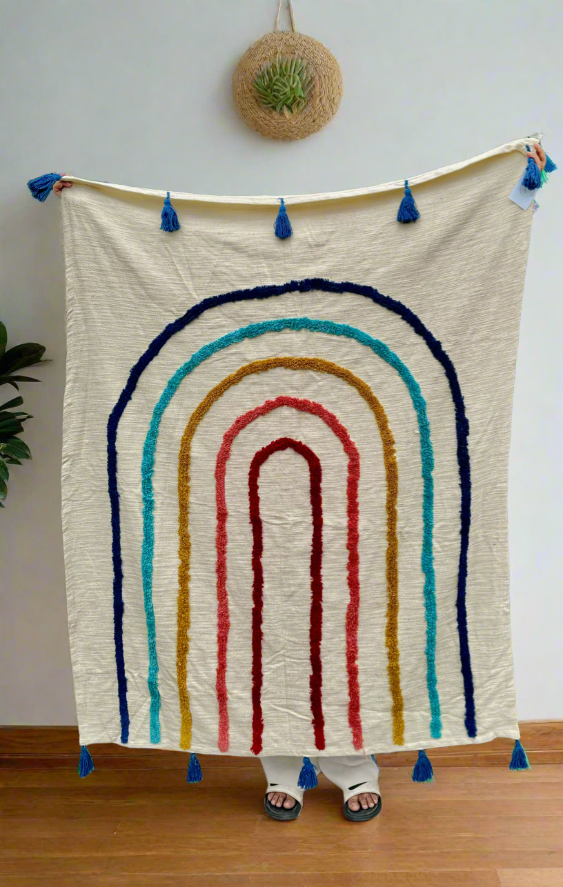 Rainbow Design Tufted Sofa Throw