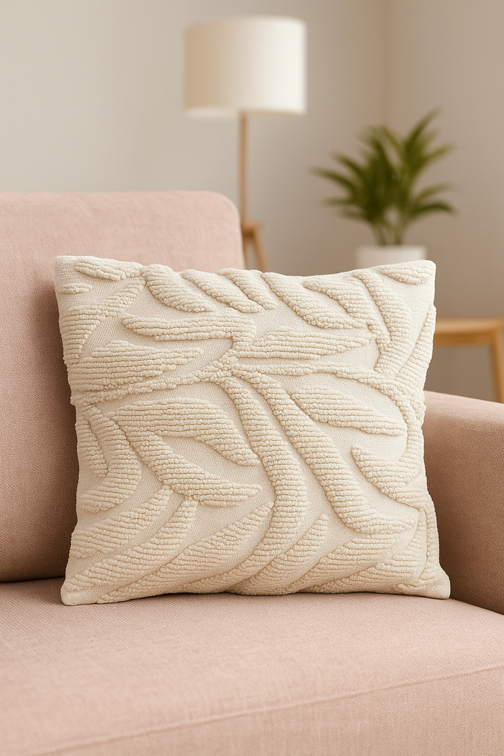 Leafy design loom work cushion cover 16 x 16 inch
