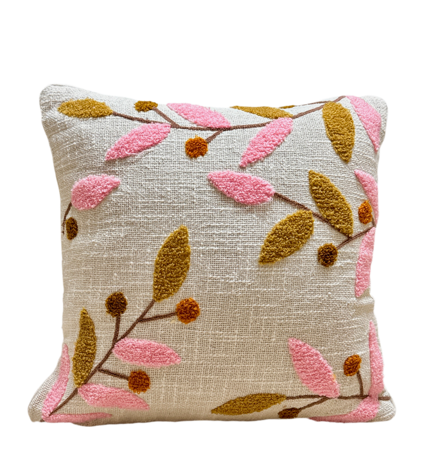 Blush Botanica Embroidered Cushion Cover 16 inch X 16 inch