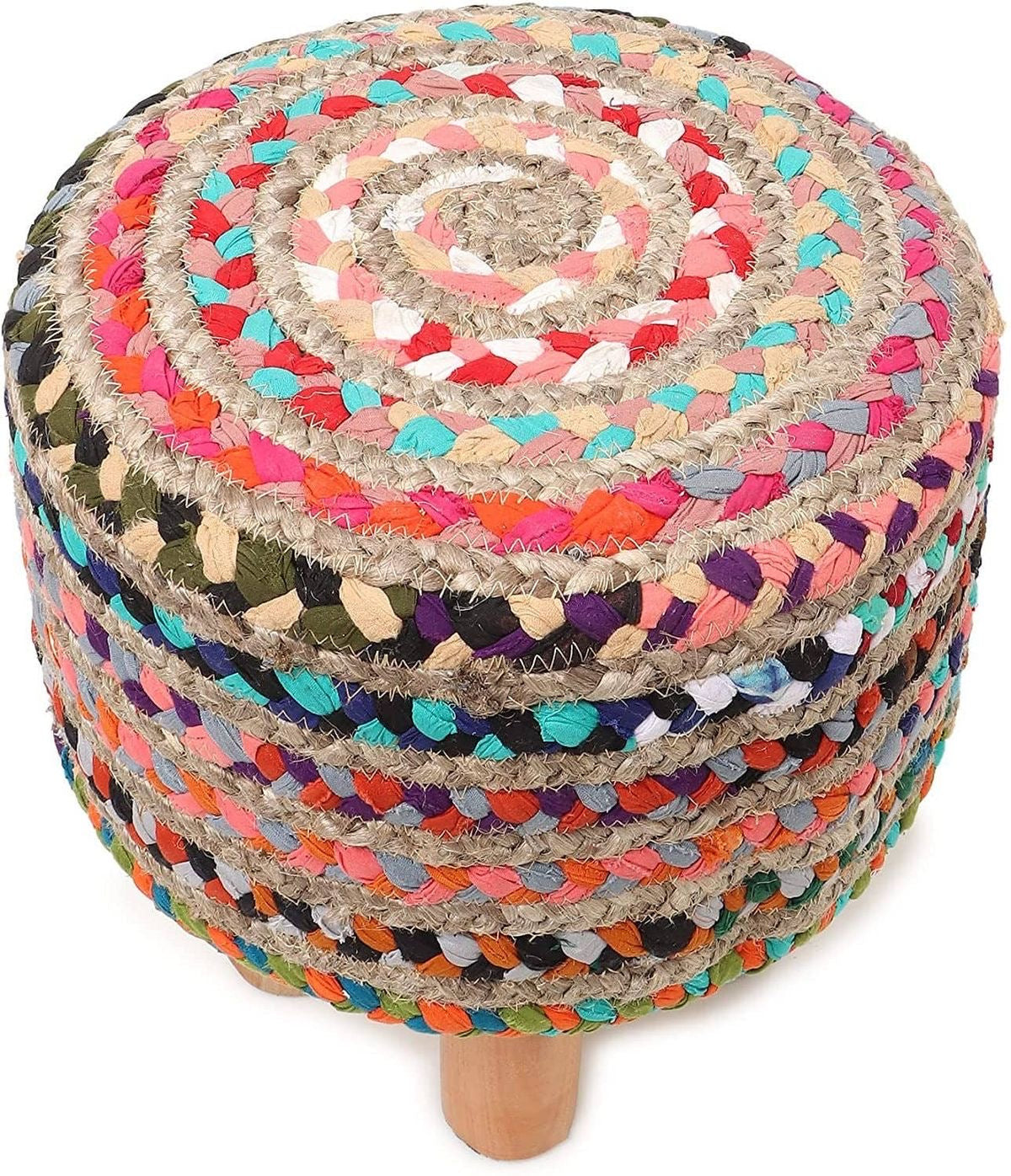 Hand-woven jute multi color stool