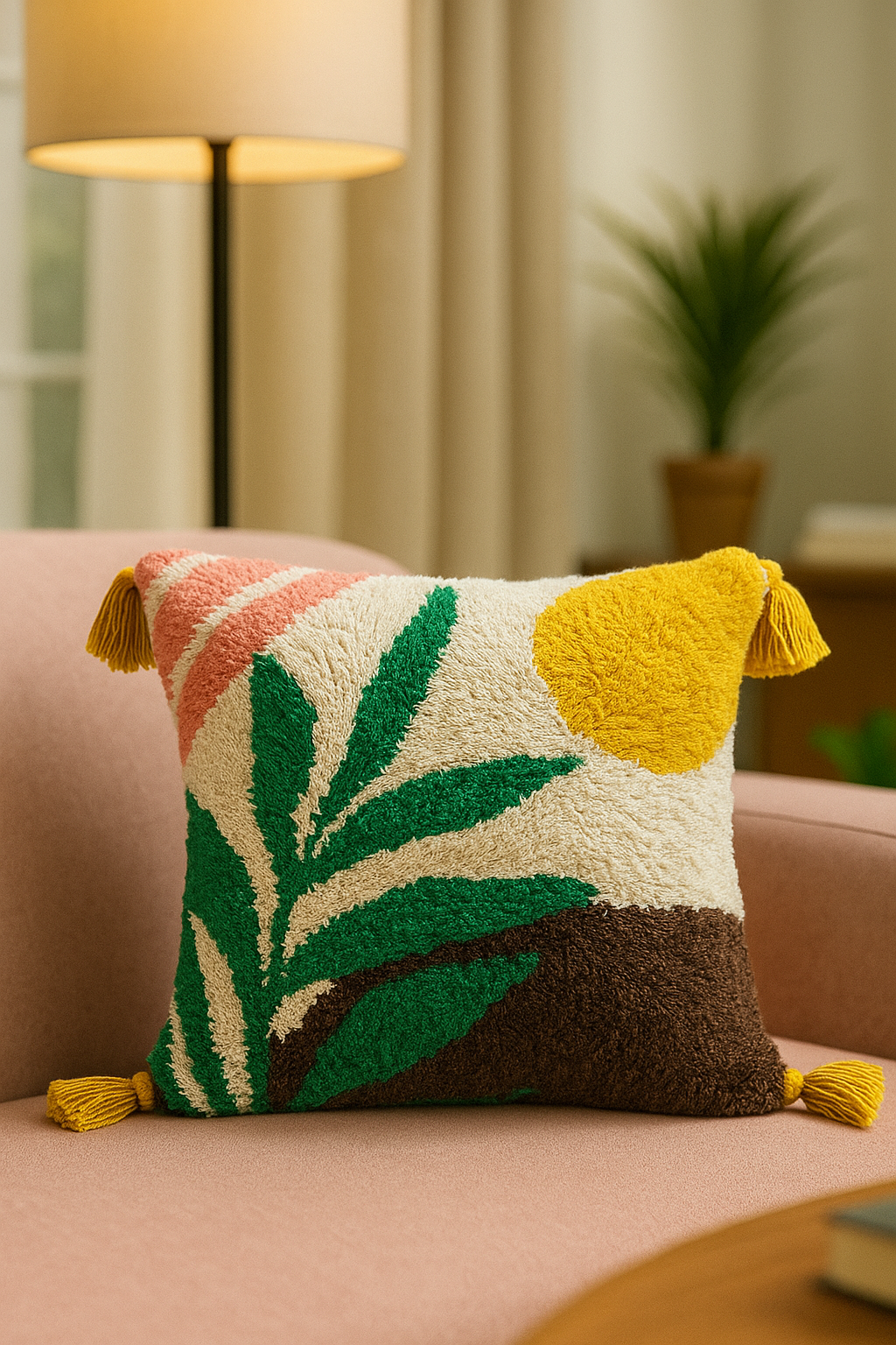 Sunset Groove fully tuffted cushion cover 16X16 inch( 40 cm x 40 cm)