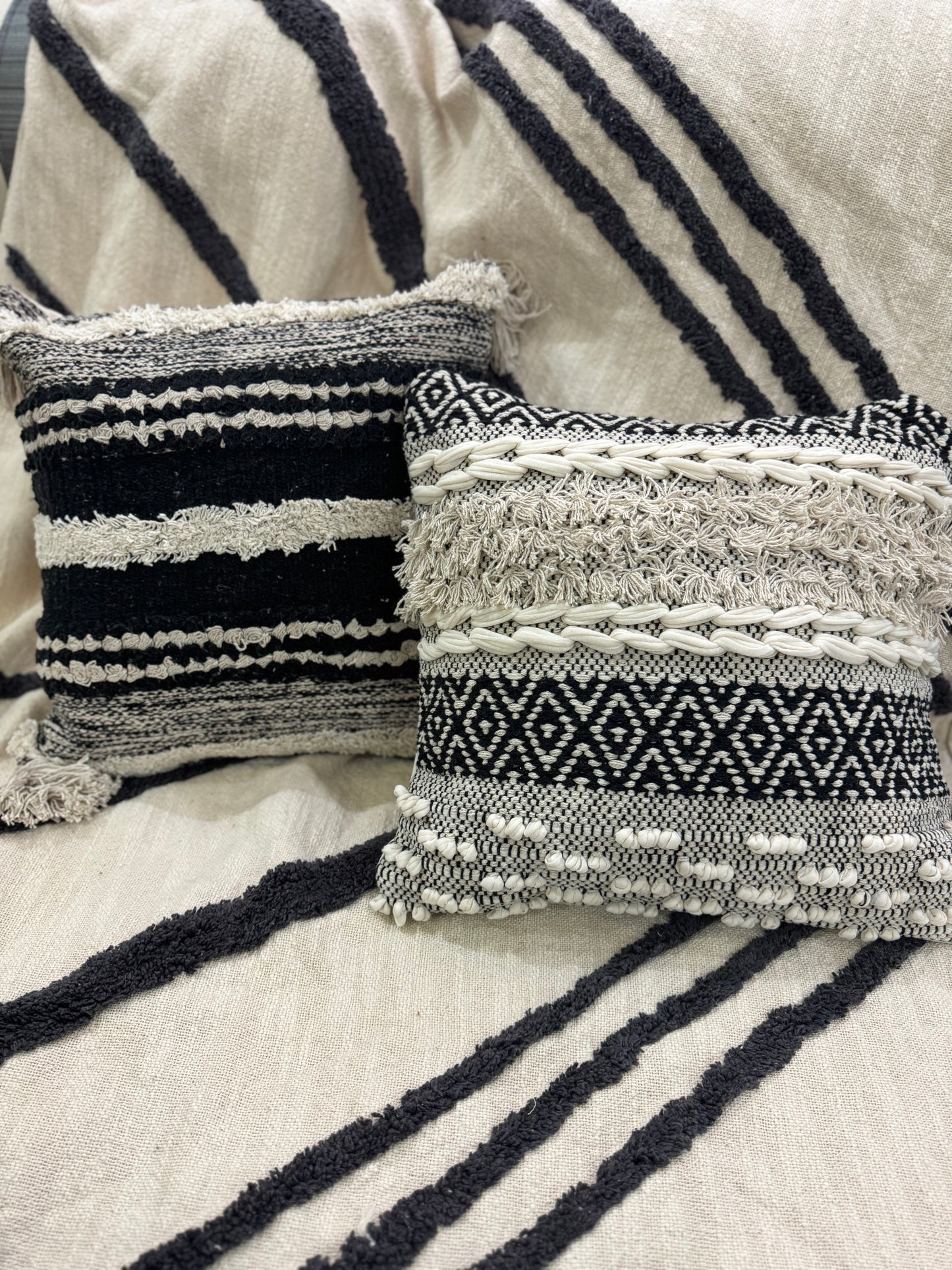 Black and White Boho Cushion Cover 16 X 16 inch