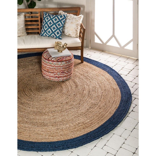 Round jute rug with Blue border( 3ft)