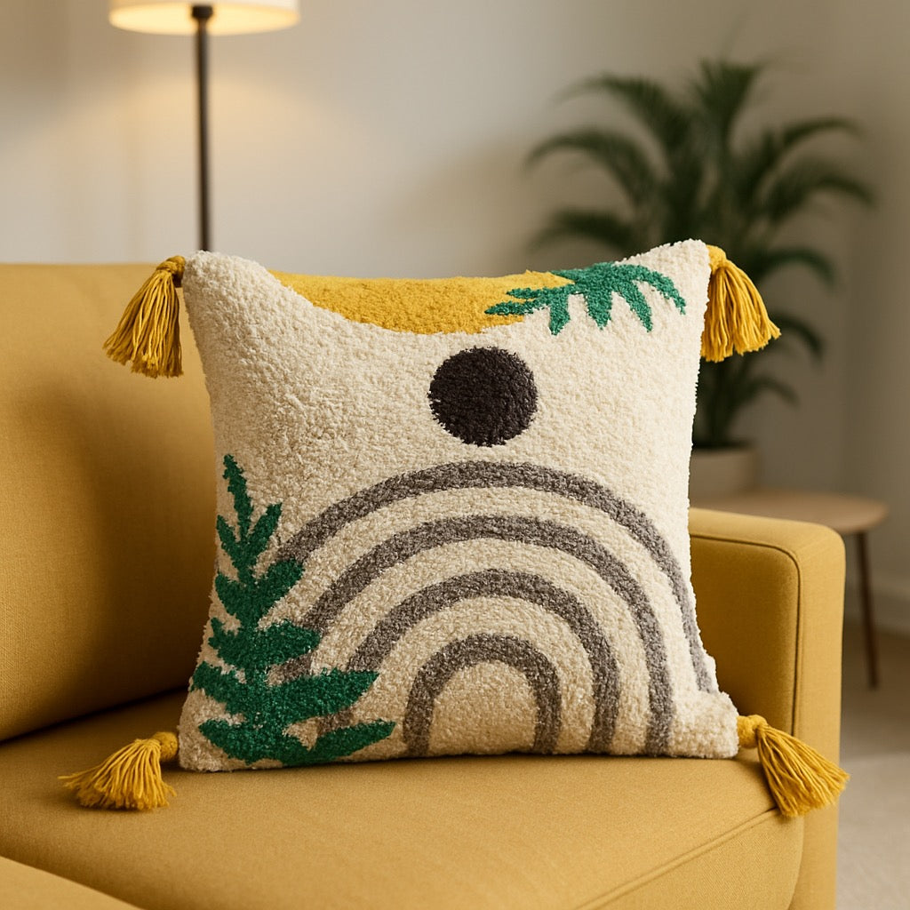 Tropical Bloom fully tuffted cushion cover 16X16 inch( 40 cm x 40 cm)
