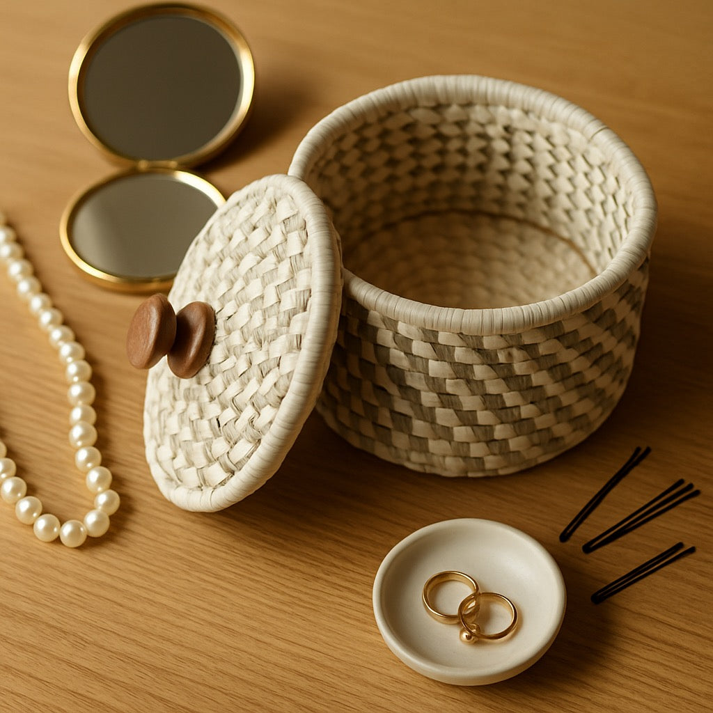 Round Sabai Grass Storage box with lid- Small