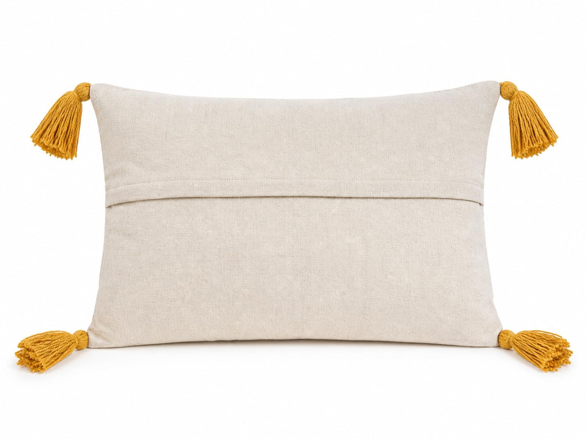 Prista Floral Embroidered Cushion Cover 12x20 Inch | Hand Embroidered Slub Cotton Lumbar Pillow Cover with Tassels | Boho Decorative Cushion for Sofa, Bed & Living Room (Autumn Bloom)