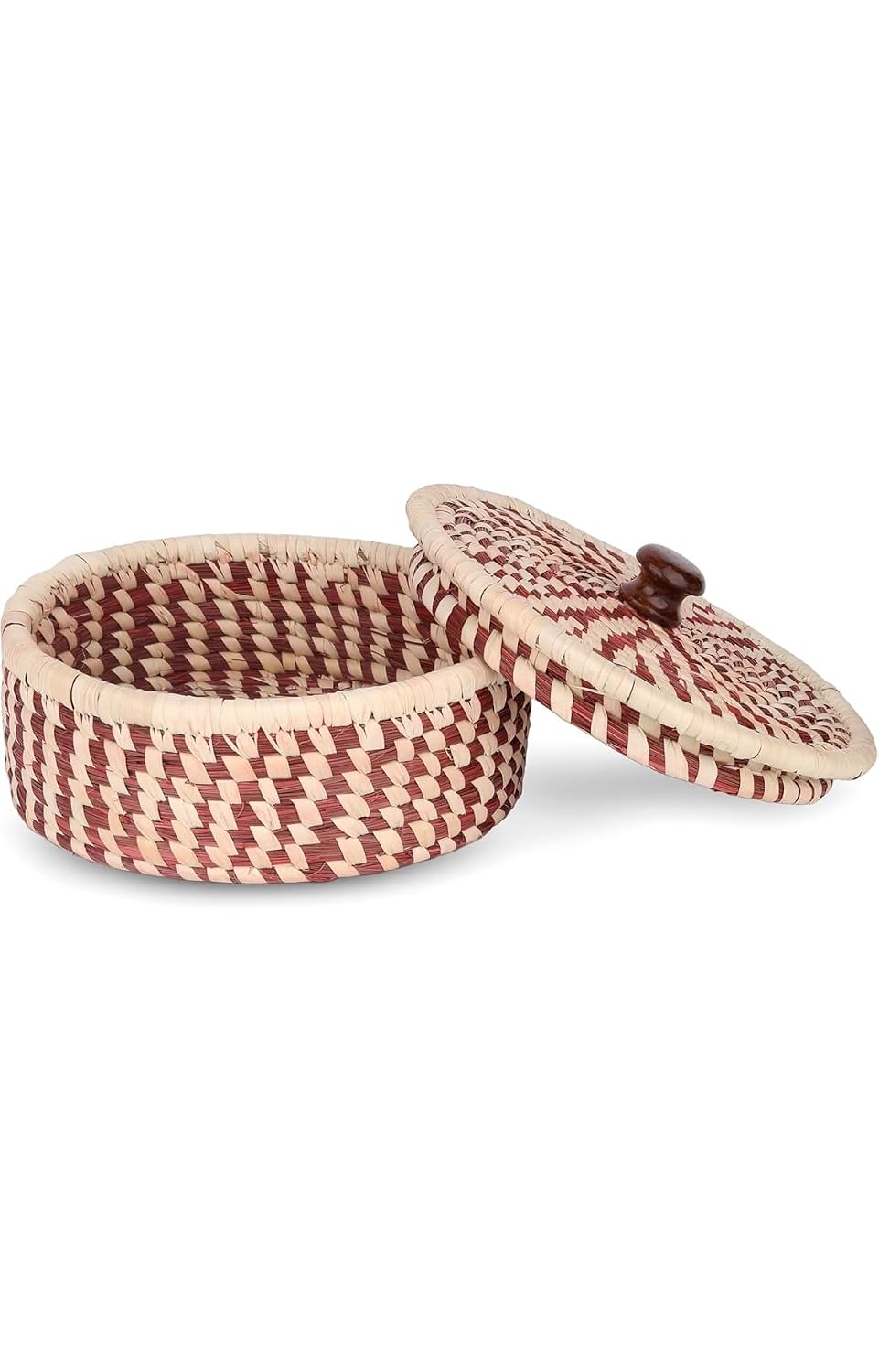 Handcrafted Sabai Grass Roti Box with Lid | Eco-Friendly Chapati Storage Basket for Kitchen | Natural Insulated Roti/Chapati Box with Wooden Knob – Keeps Rotis Warm (Red)