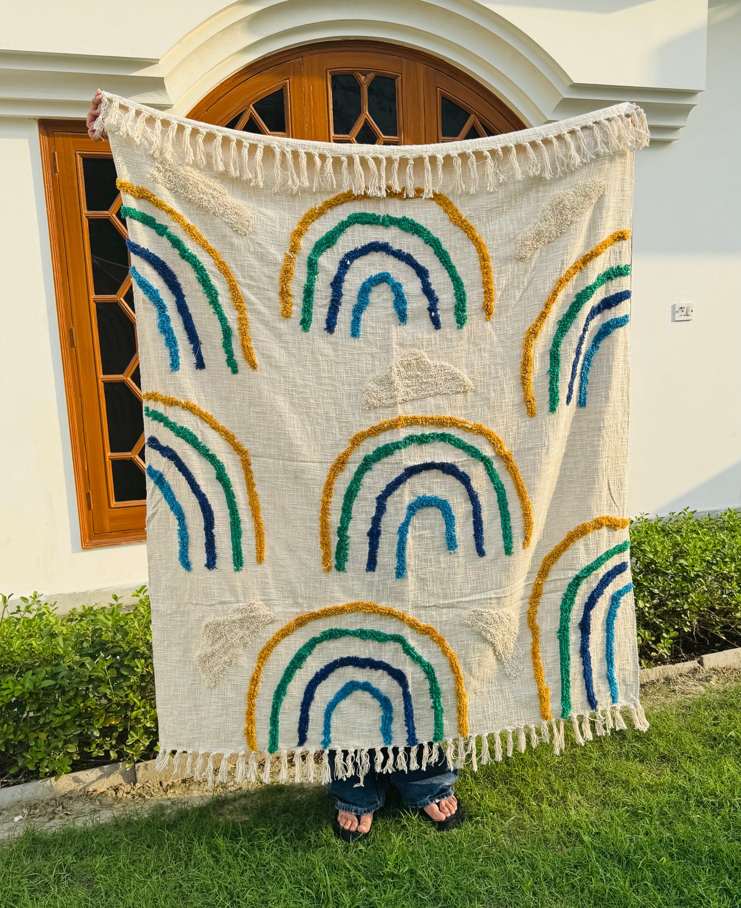Clouds and Rainbow Tufted Sofa Throw
