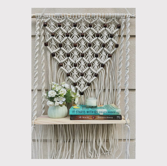 Macrame Beaded Wall Hanging with shelf