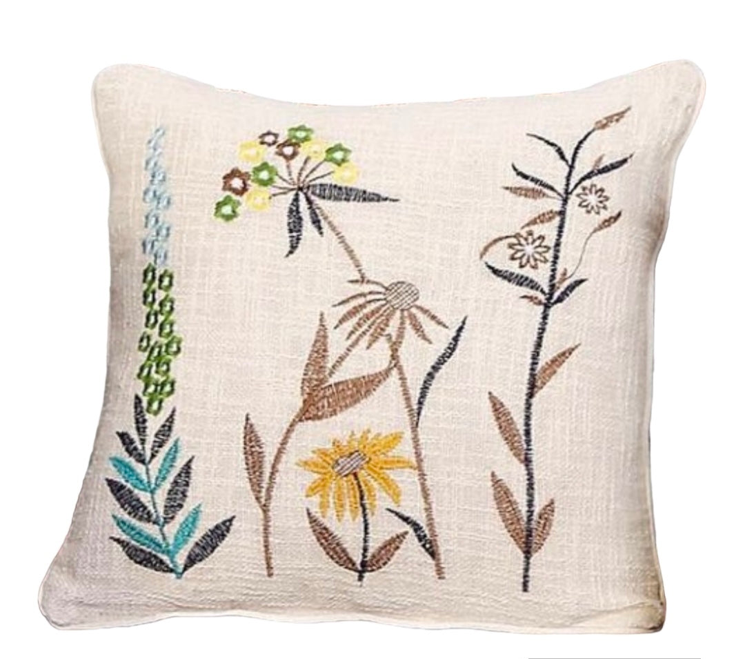 Multi colored Embroidered Cushion Cover 16 inch X 16 inch