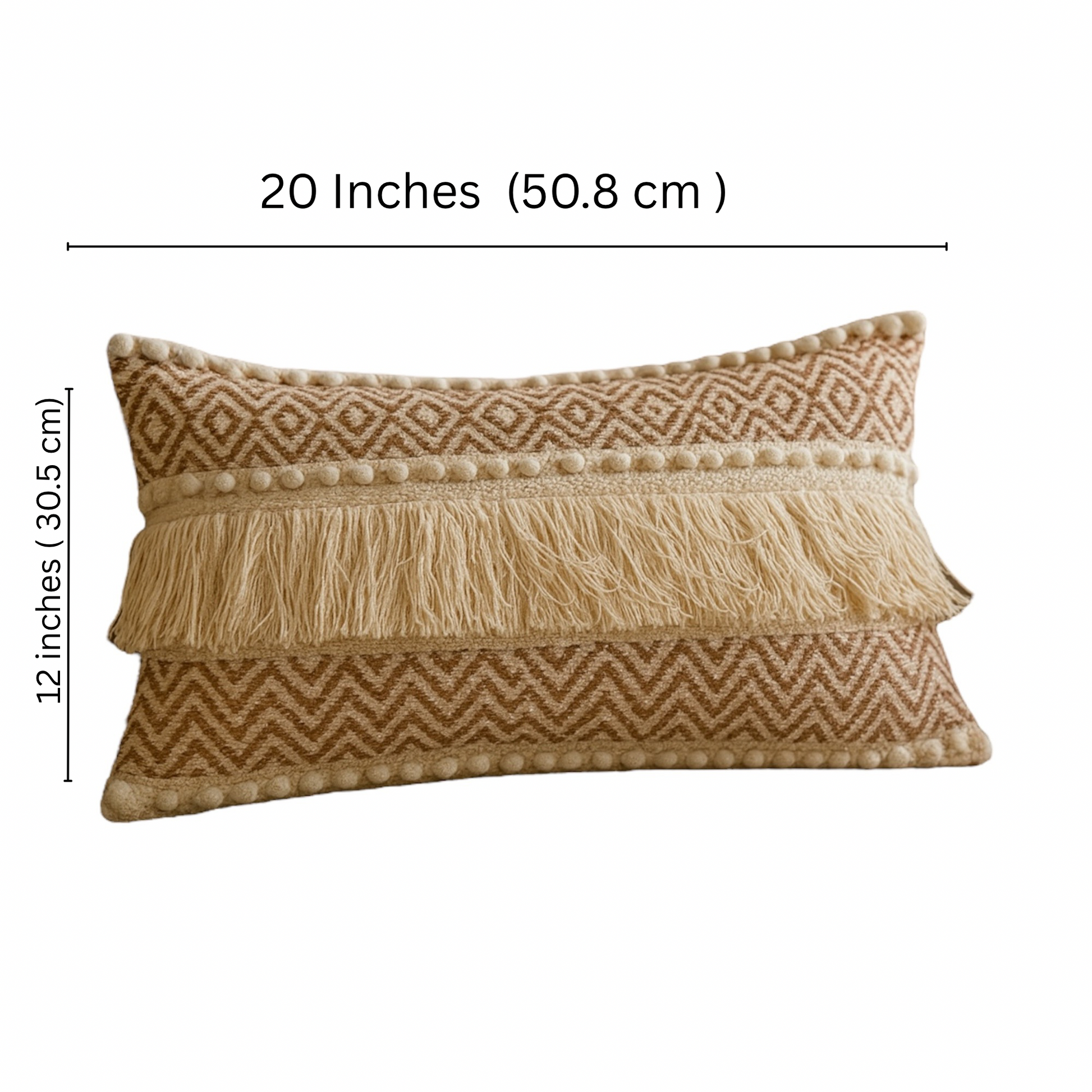 Decorative boho Cotton Lumbar pillow cover with fringes and hidden zipper