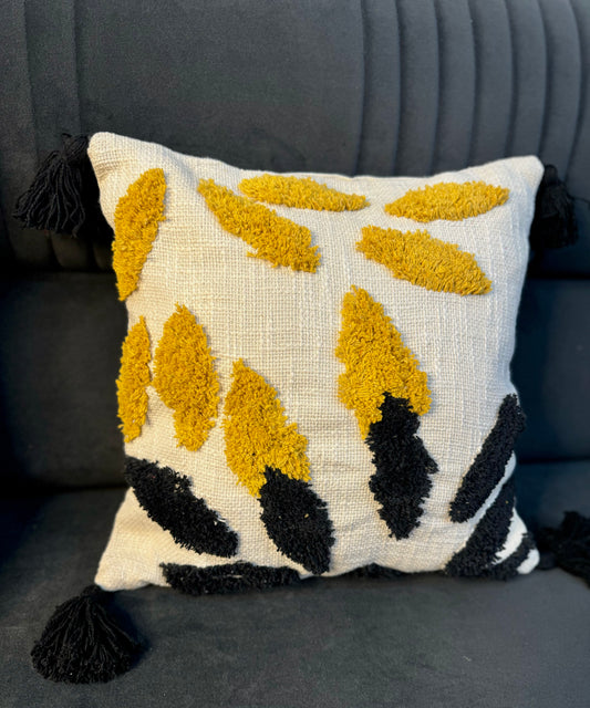 Yellow and Black Tufted cushion cover 16 X 16 inch