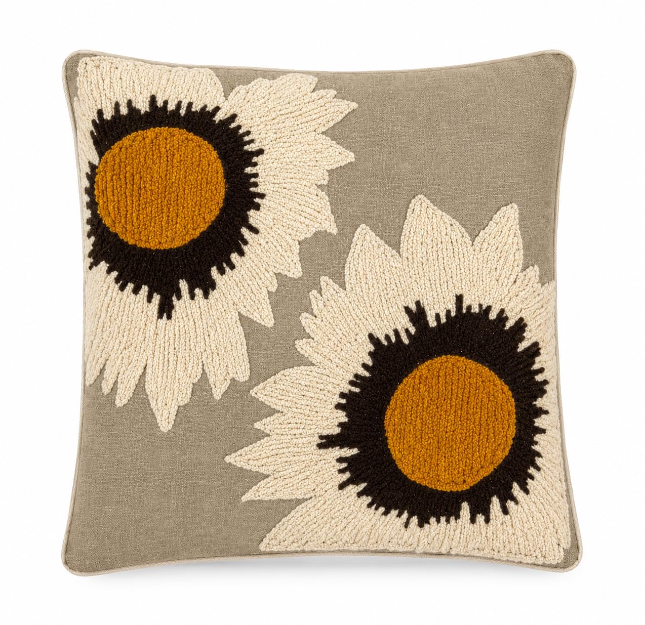 Prista Embroidered Cushion Cover 16x16 Inch | Decorative Textured Throw Pillow Cover for Sofa, Living Room & Bedroom | Cotton Slub Cushion Cover | Boho Home Decor | 40 x 40 cm (1, Golden Bloom)