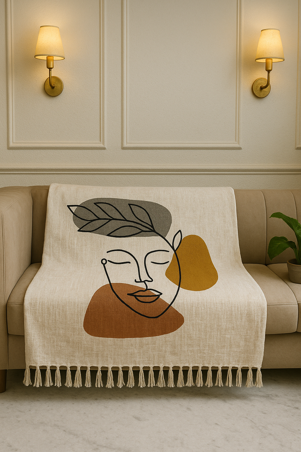 Face Embroidered Sofa Throw