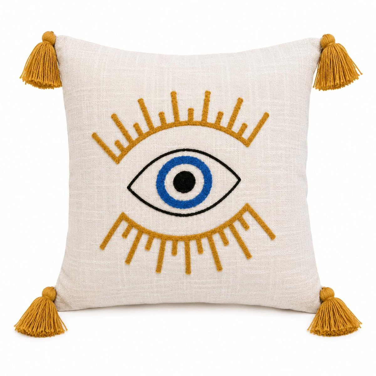 Prista Embroidered Cushion Cover 16x16 Inch | Decorative Textured Throw Pillow Cover for Sofa, Living Room & Bedroom | Cotton Slub Cushion Cover | Boho Home Decor | 40 x 40 cm (1, Golden Bloom)