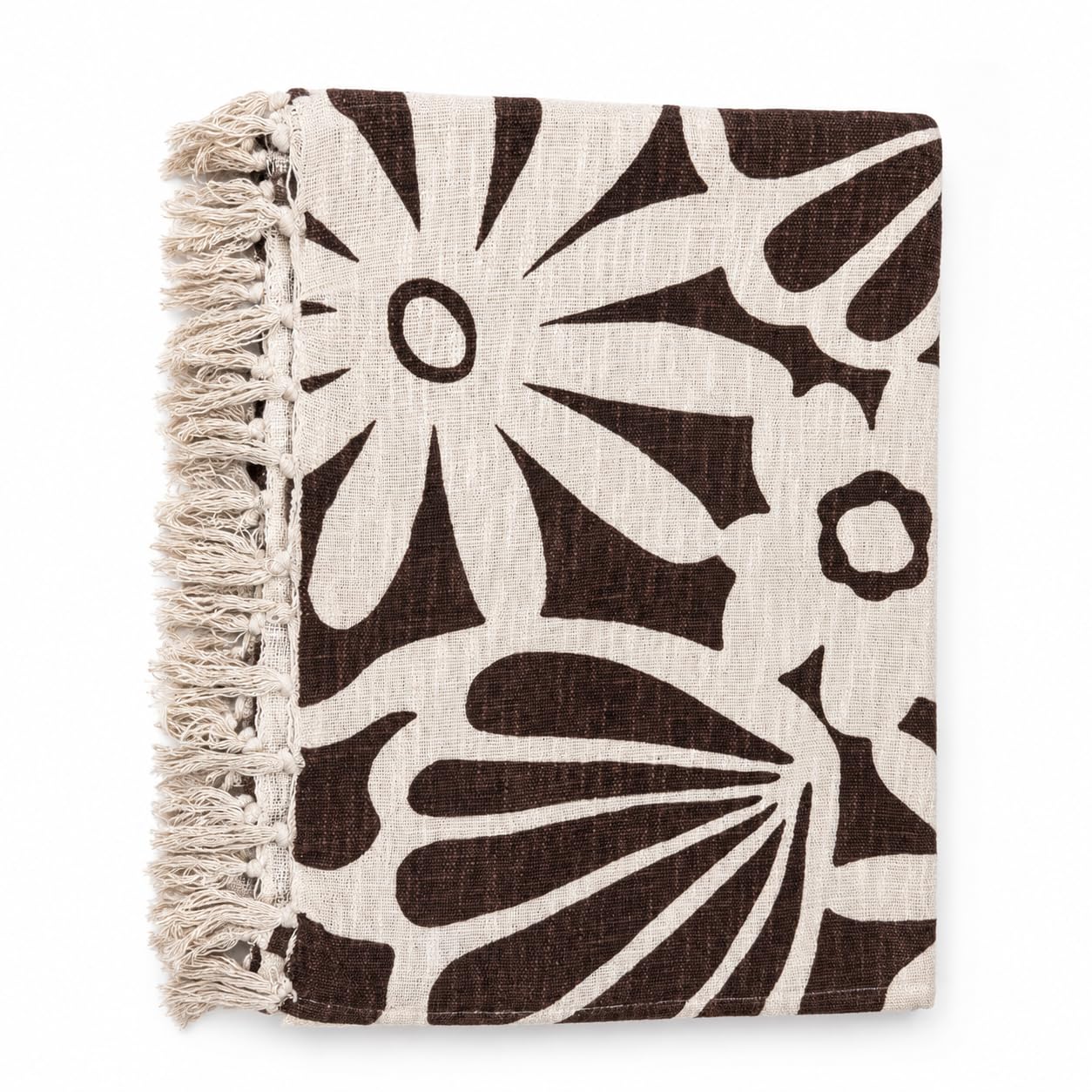 Prista Handblock Printed Throw Blanket with Tassels | Soft Cotton Decorative Throw for Sofa, Bed & Couch | Floral Printed Boho Throw Blanket for Living Room Decor (75x 52 inches) (Daisy)