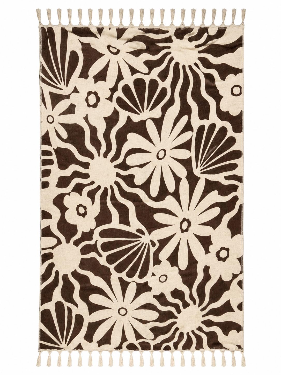 Prista Handblock Printed Throw Blanket with Tassels | Soft Cotton Decorative Throw for Sofa, Bed & Couch | Floral Printed Boho Throw Blanket for Living Room Decor (75x 52 inches) (Daisy)