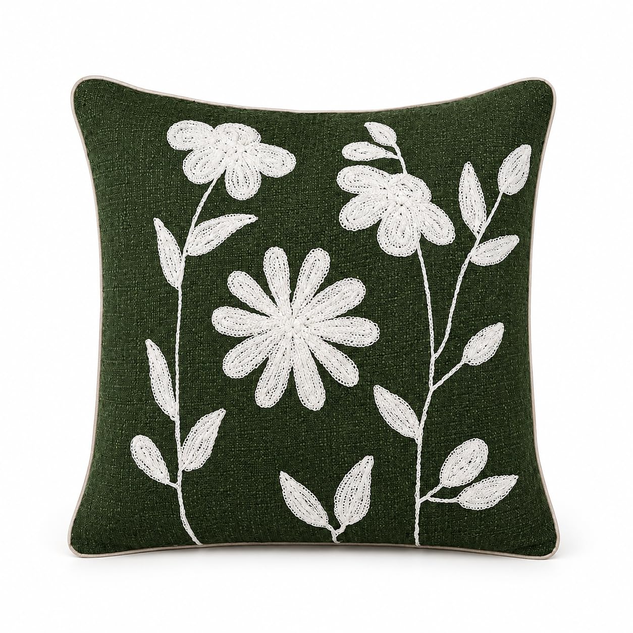 Prista Embroidered Cushion Cover 16x16 Inch | Decorative Textured Throw Pillow Cover for Sofa, Living Room & Bedroom | Cotton Slub Cushion Cover | Boho Home Decor | 40 x 40 cm (1, Golden Bloom)