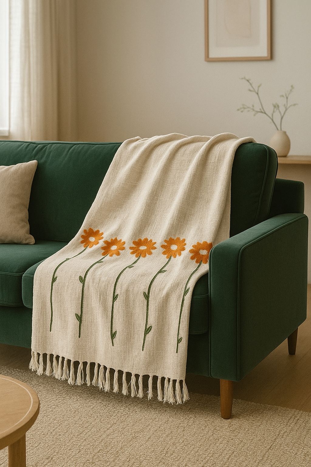 Floral Motifs Embroidered Sofa Throw