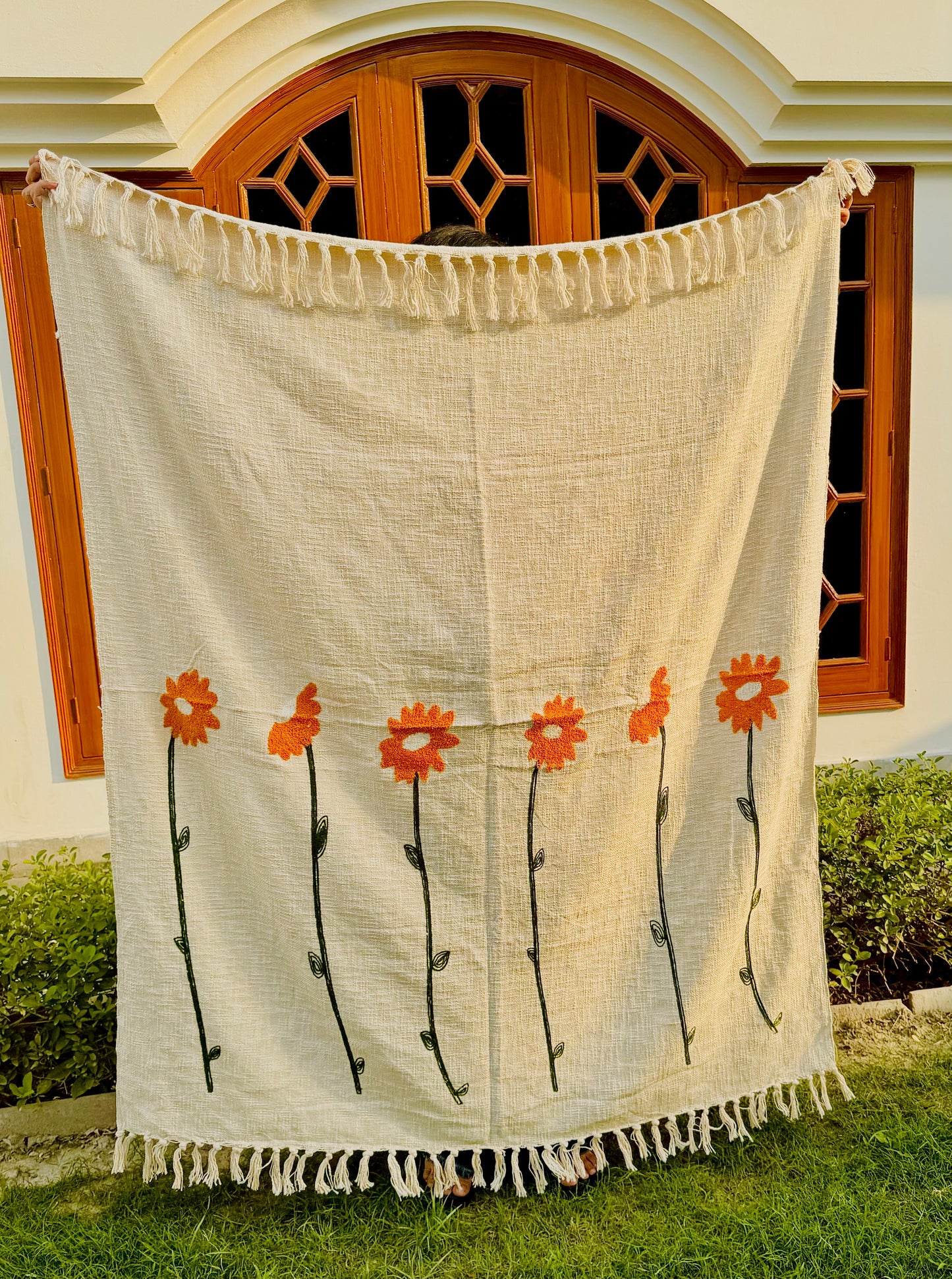 Floral Motifs Embroidered Sofa Throw