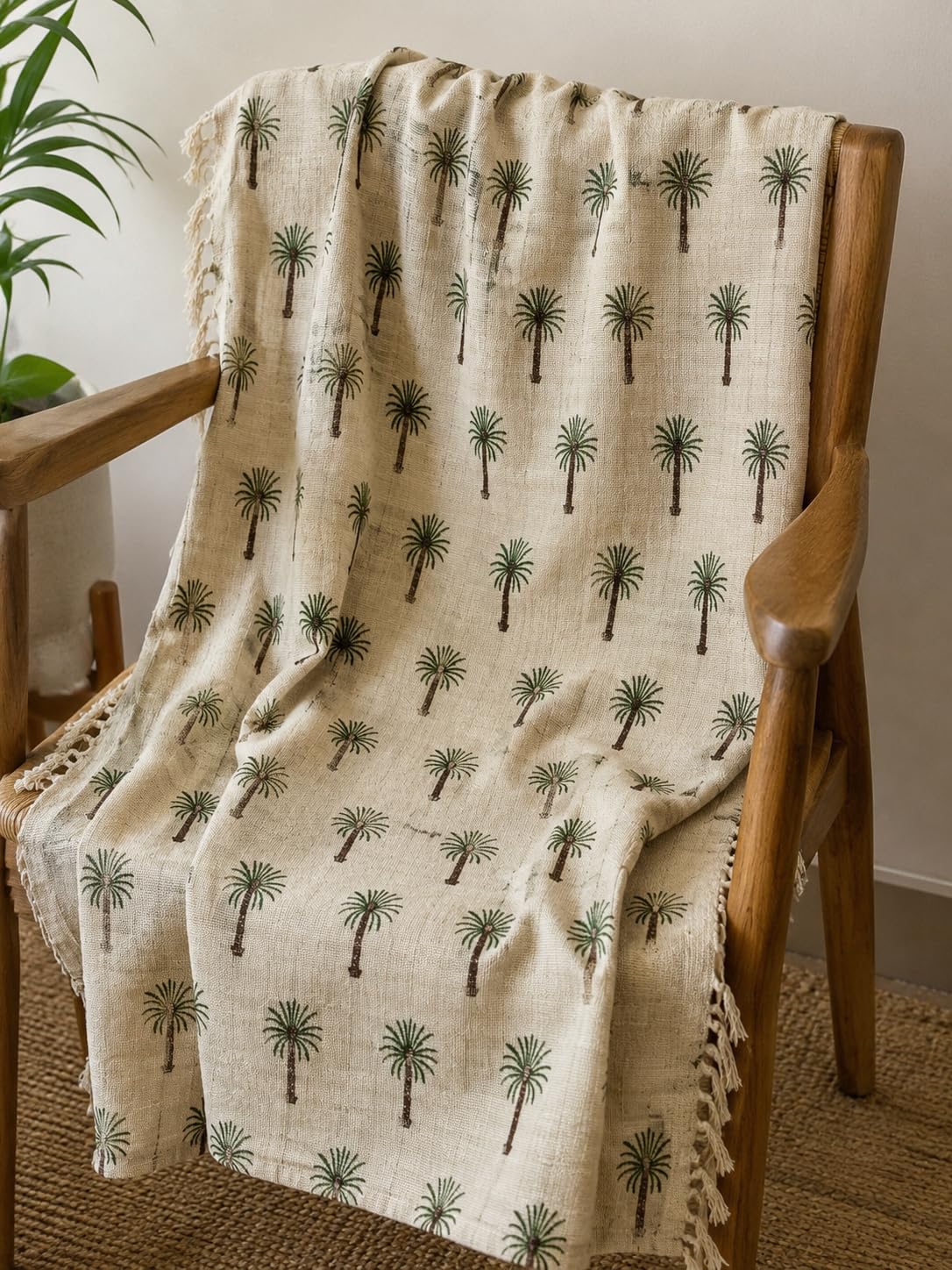 Prista Handblock Printed Throw Blanket with Tassels | Soft Cotton Decorative Throw for Sofa, Bed & Couch | Floral Printed Boho Throw Blanket for Living Room Decor (75x 52 inches) (Daisy)