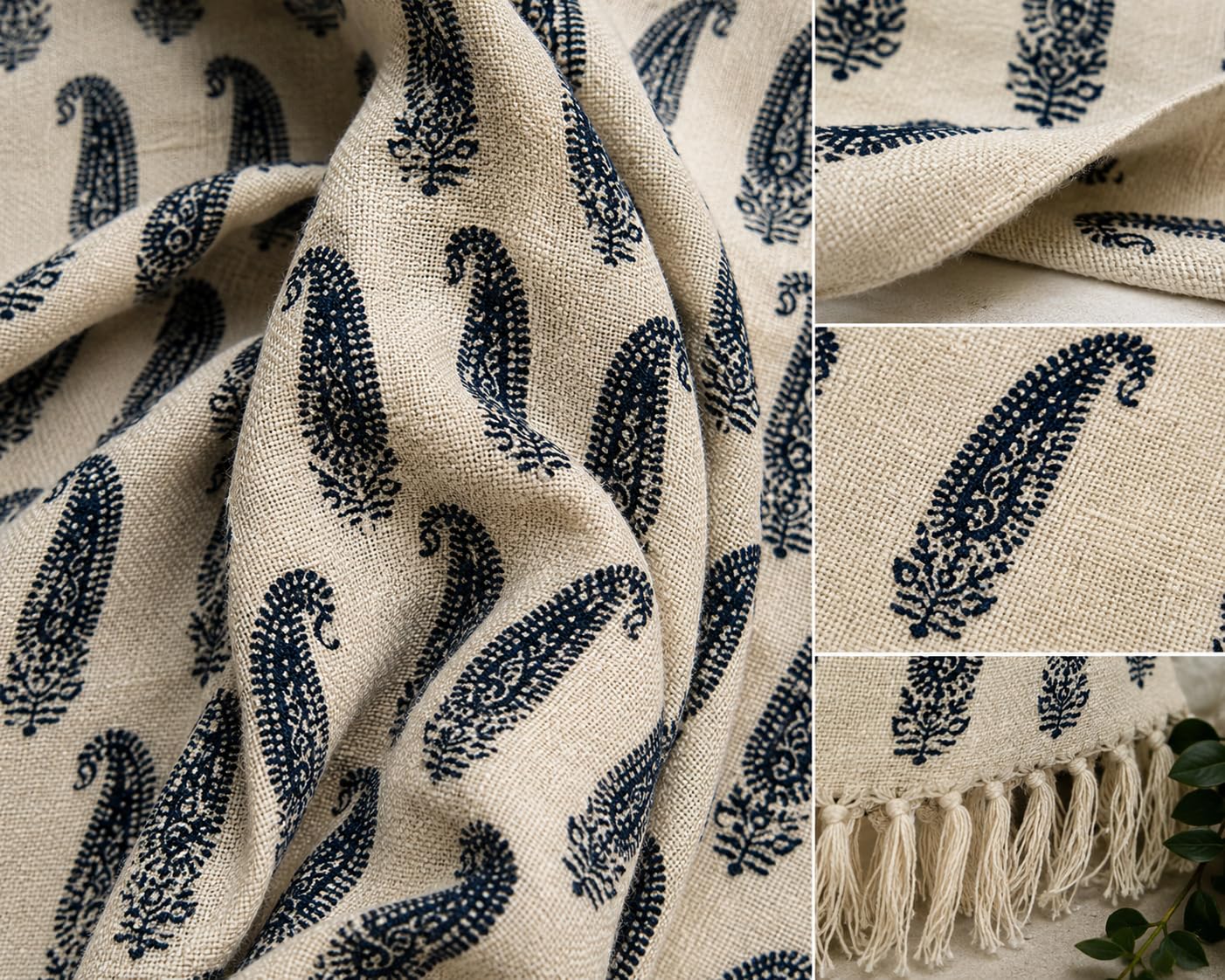 Prista Handblock Printed Throw Blanket with Tassels | Soft Cotton Decorative Throw for Sofa, Bed & Couch | Floral Printed Boho Throw Blanket for Living Room Decor (75x 52 inches) (Daisy)