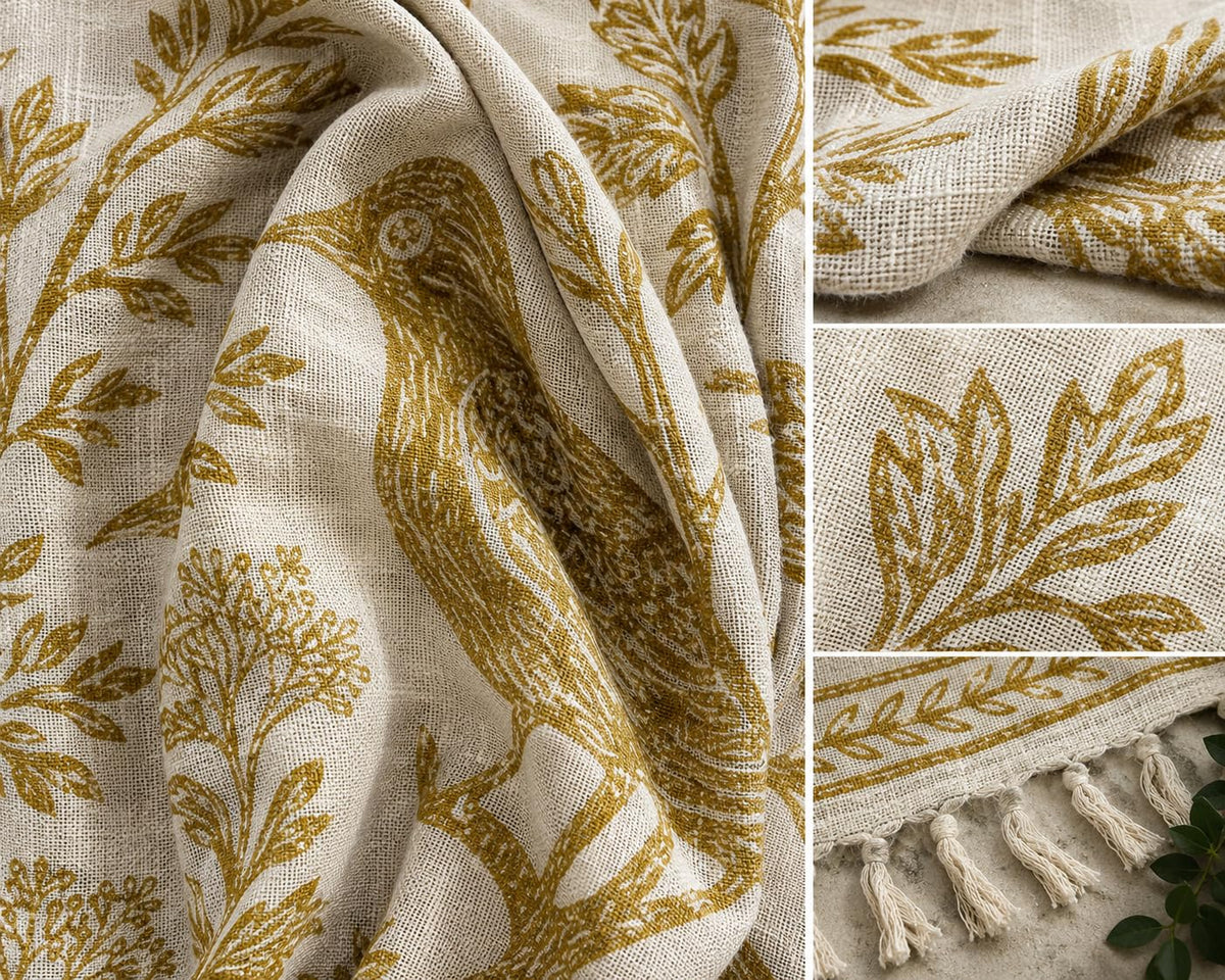 Prista Handblock Printed Throw Blanket with Tassels | Soft Cotton Decorative Throw for Sofa, Bed & Couch | Floral Printed Boho Throw Blanket for Living Room Decor (75x 52 inches) (Daisy)