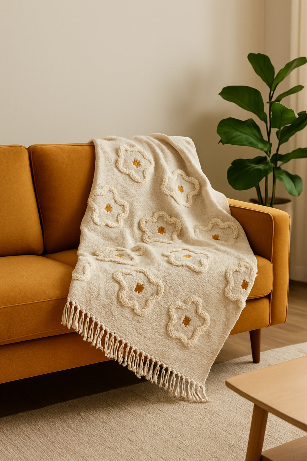 Floral Tufted Sofa Throw