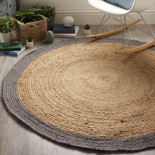 Round jute rug with Grey border( 3ft)