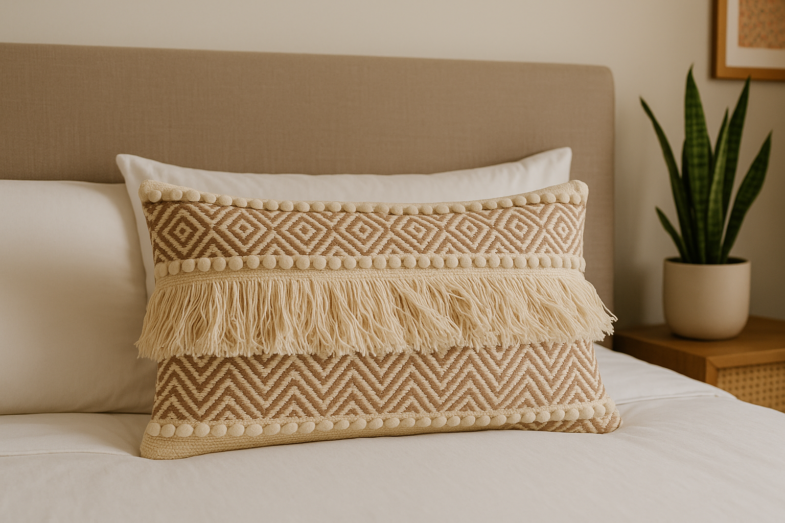 Cotton lumbar pillow cover for sofa and bed in earthy tones