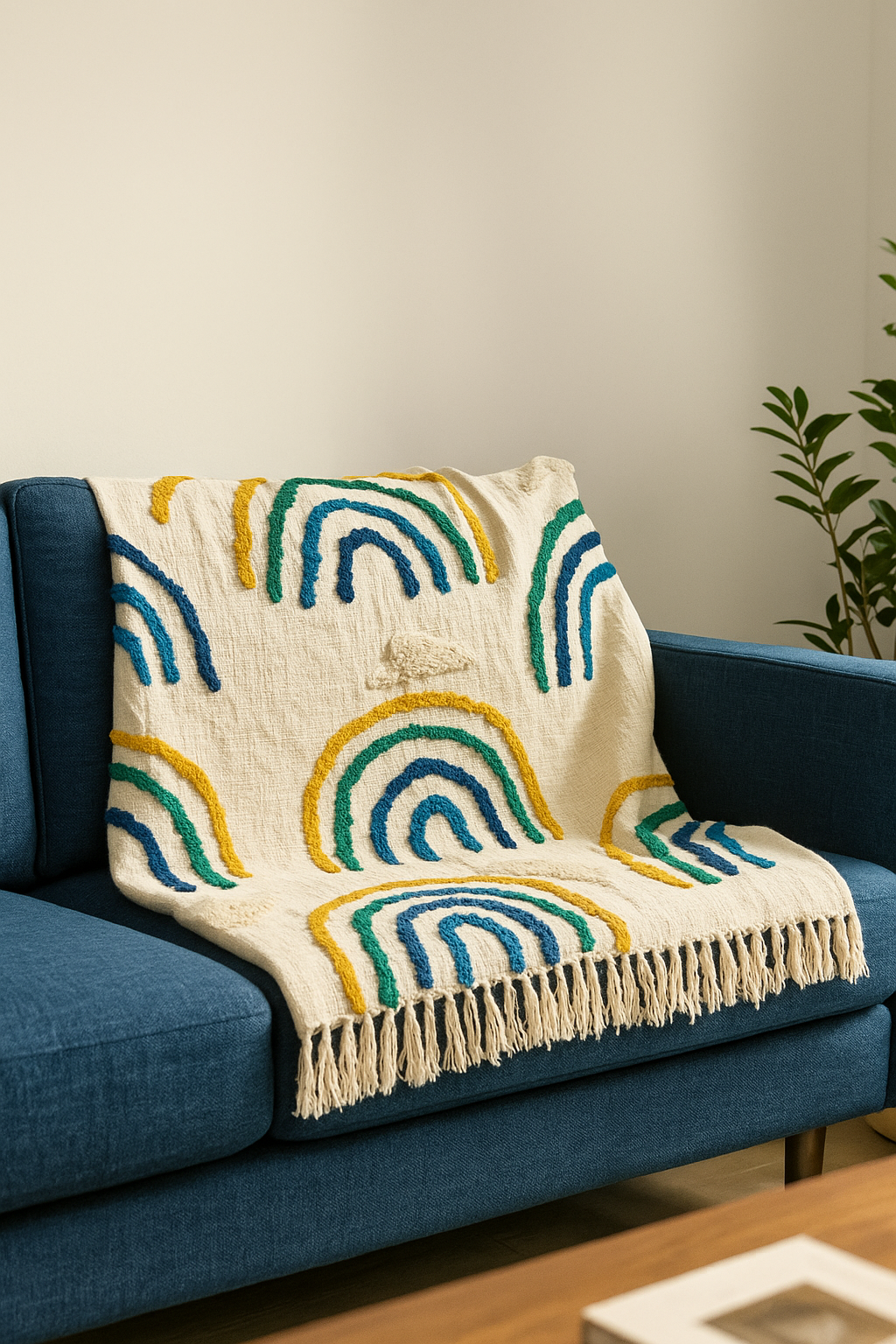 Clouds and Rainbow Tufted Sofa Throw
