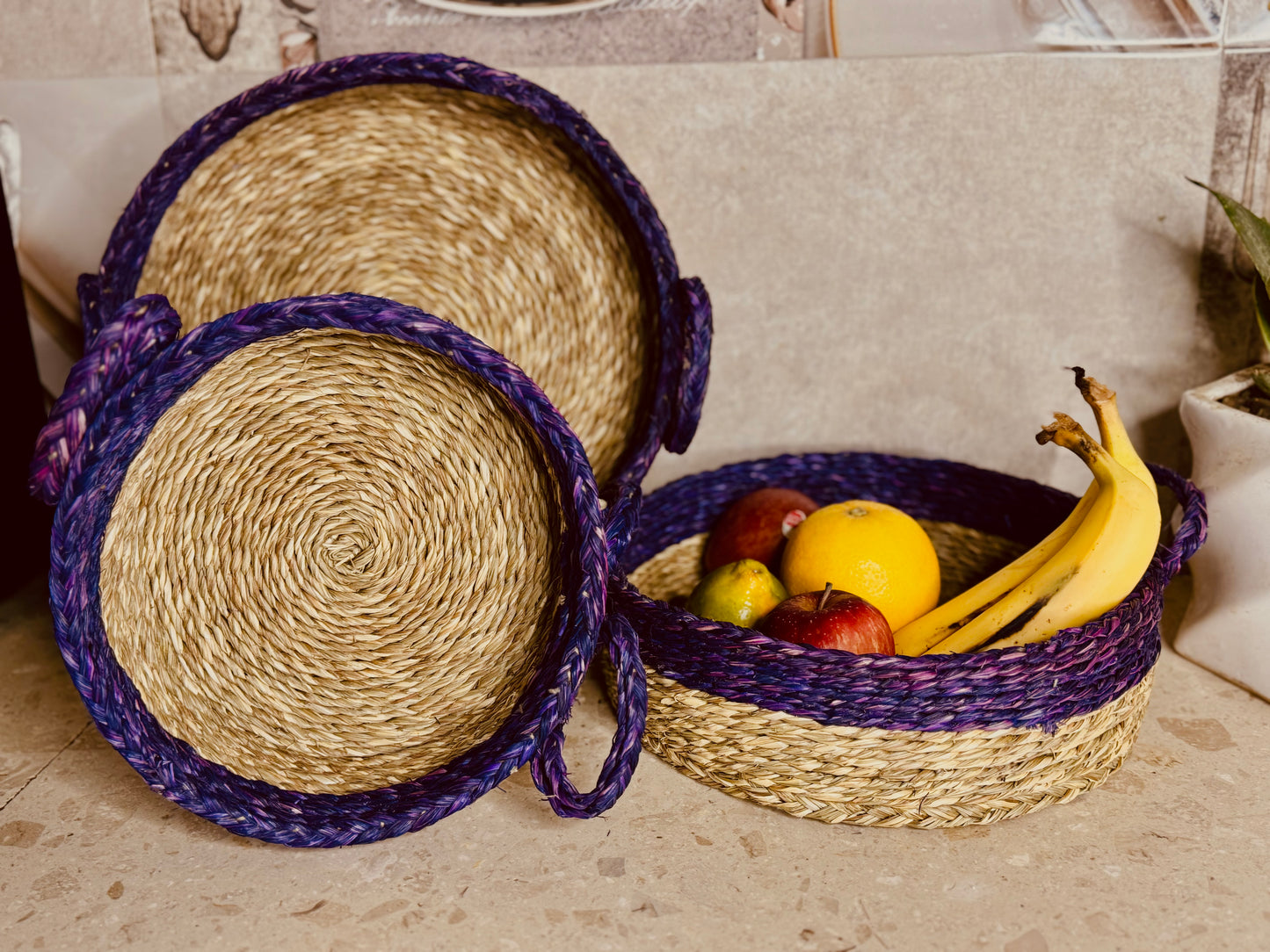 Vivid Sabai Grass Basket (set of three)