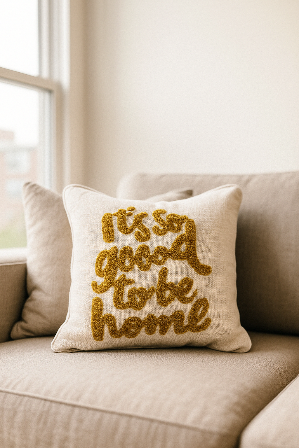 Golden comfort Embroidered Cushion Cover- Its so good to be home