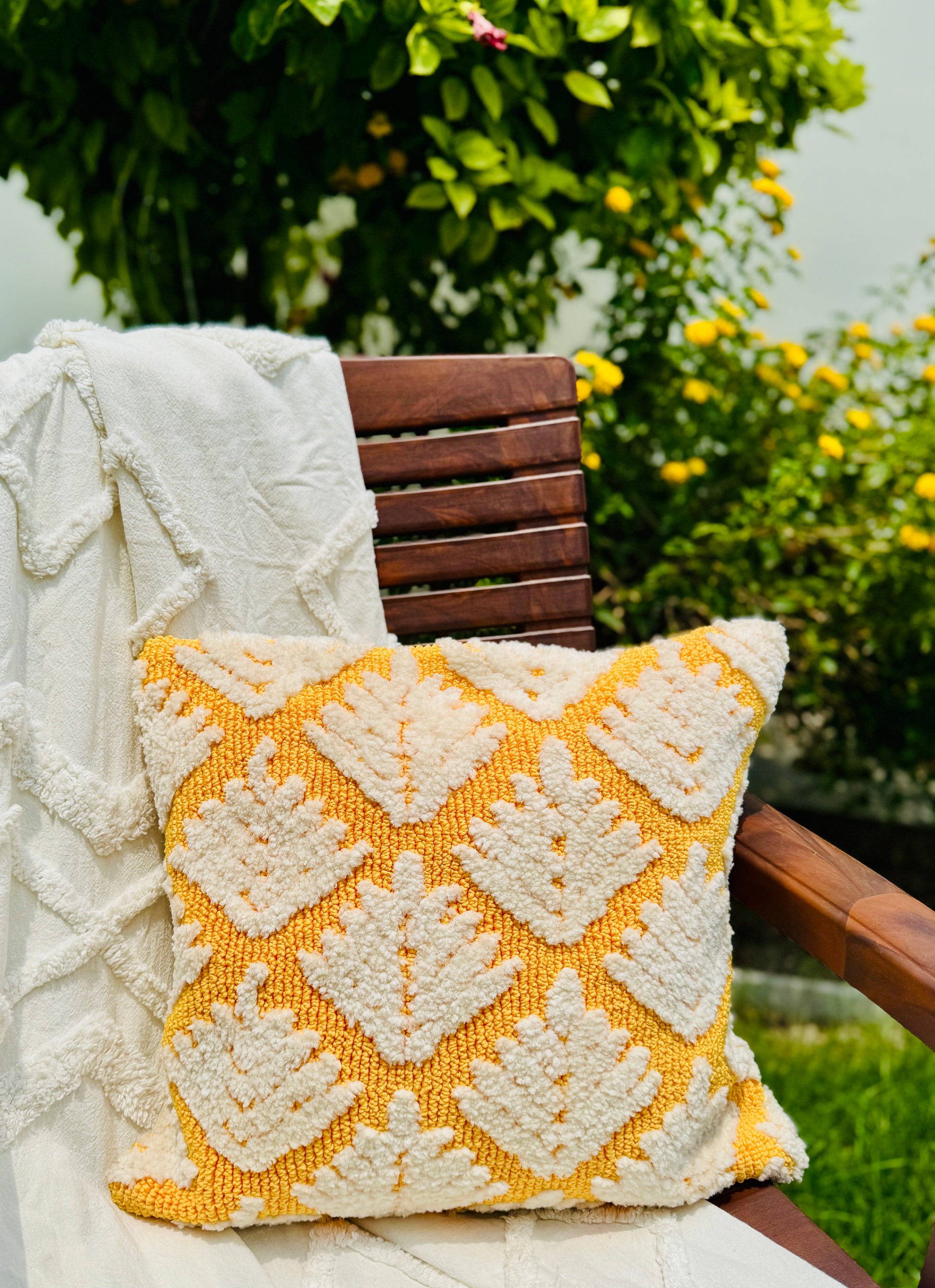 Yellow boho loomork cushion cover 16 x16 inches- Prista Homes