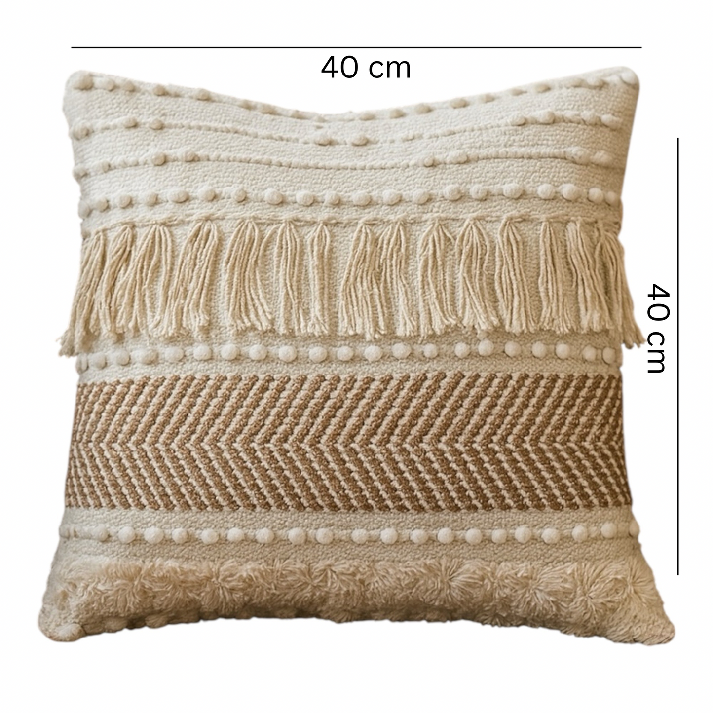 Handmade cotton decorative Boho Cushion Cover 16x16 India with chevron pattern and tassels