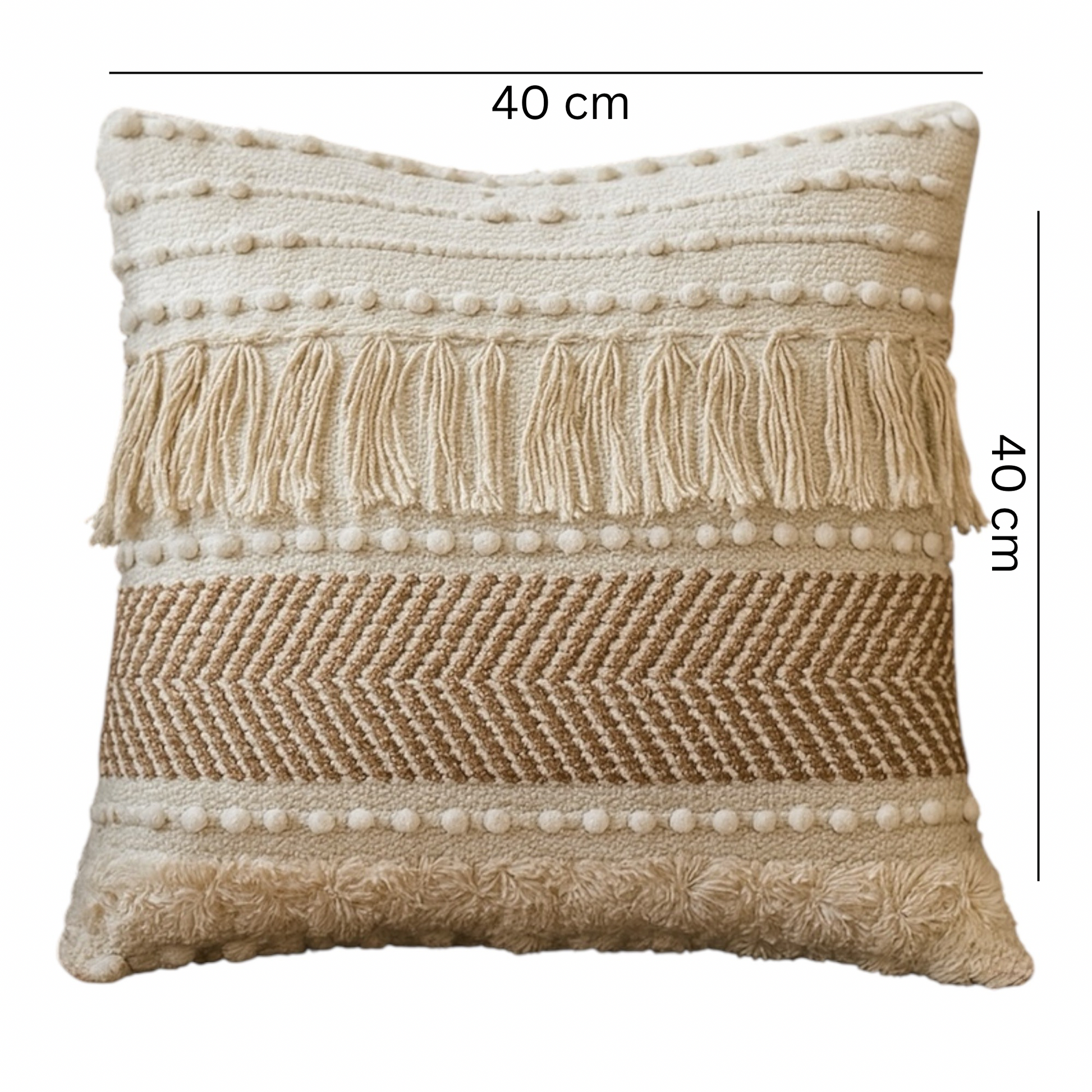 Handmade cotton decorative Boho Cushion Cover 16x16 India with chevron pattern and tassels