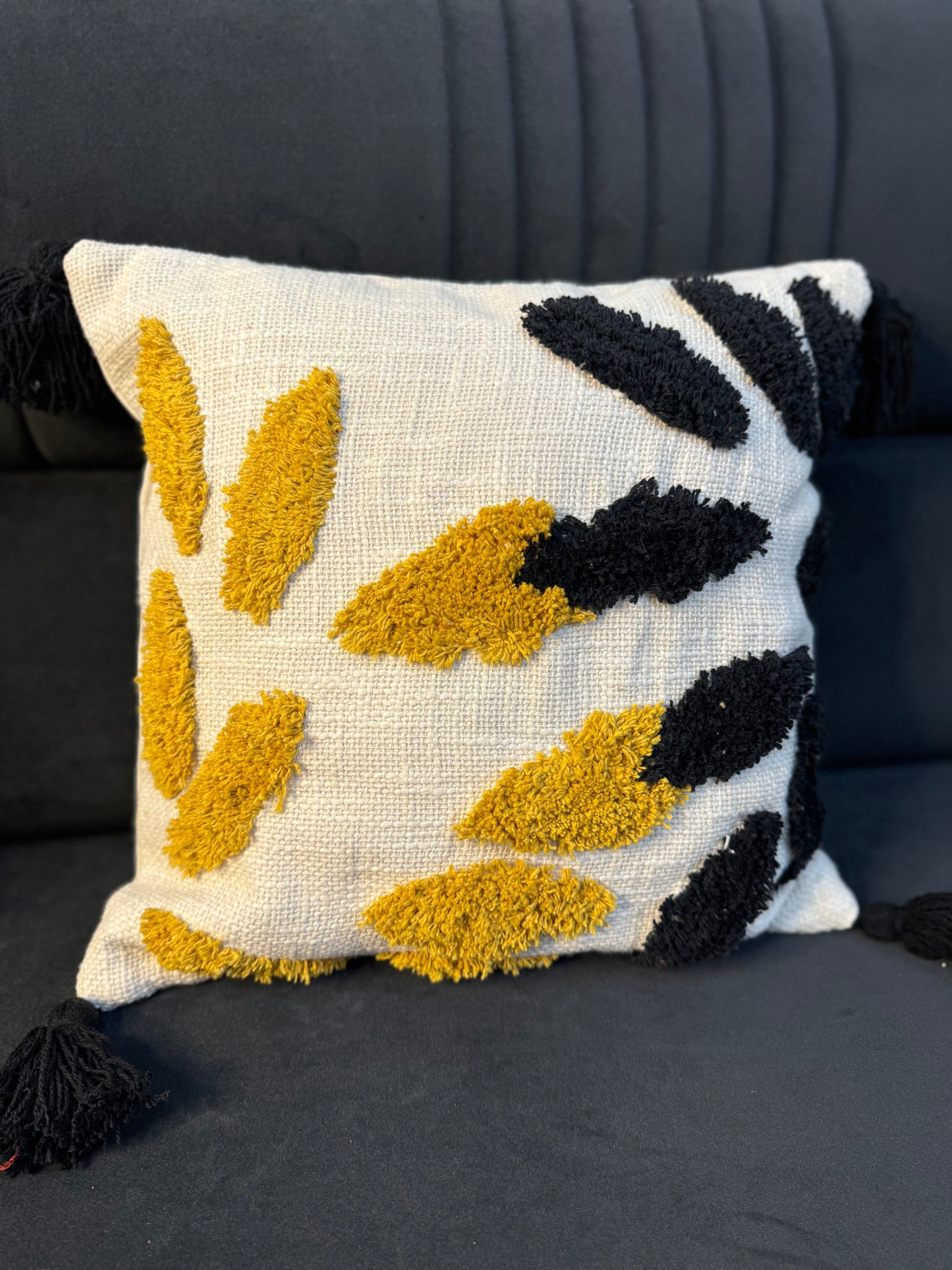 Yellow and Black Tufted cushion cover 16 X 16 inch