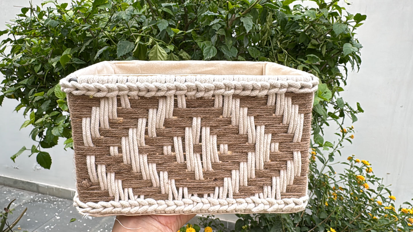 Patterned jute and cotton Organiser Set