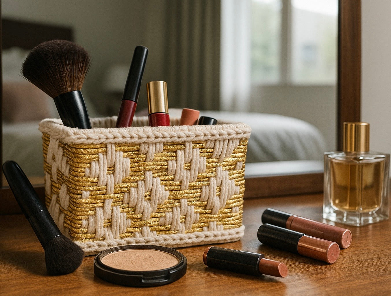 Macrame Storage Basket with Geometric Golden Weaving- Large