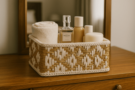 Macrame Storage Basket with Geometric Golden Weaving- Large