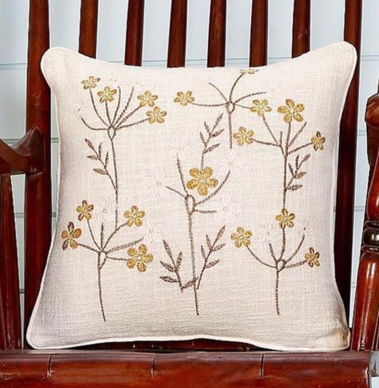 Beige Embroidered Cushion Cover 16 inch X 16 inch