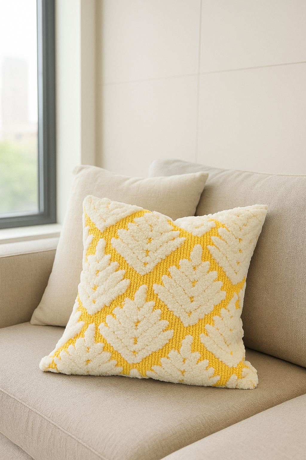 Yellow boho tribal  loom work cushion cover