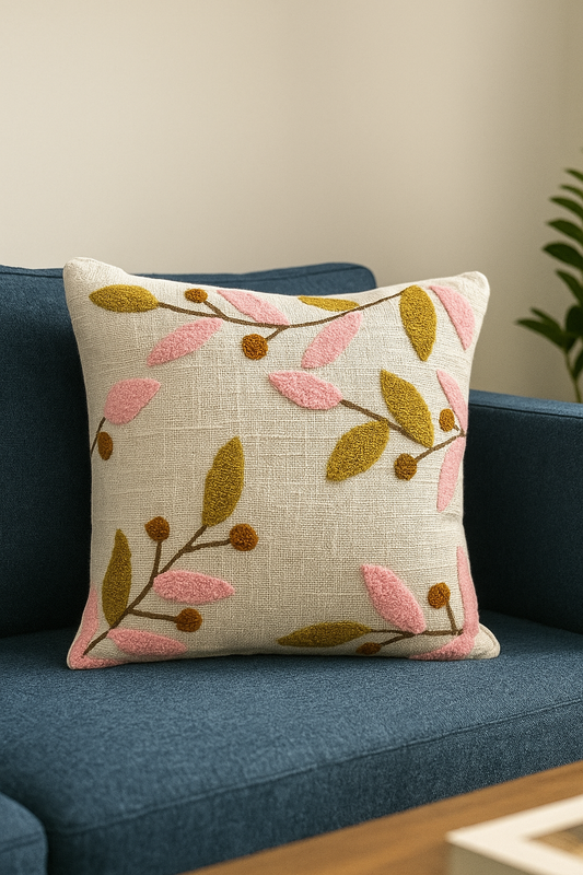 Blush Botanica Embroidered Cushion Cover 16 inch X 16 inch